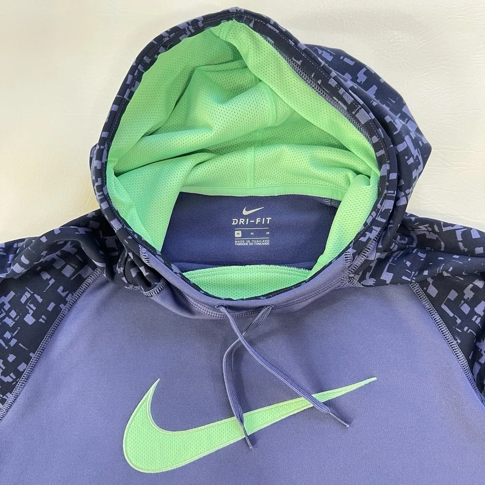 Nike Dri Fit Hoodie Purple‎ Green Swoosh Womens Size M Pullover Sweatshirt